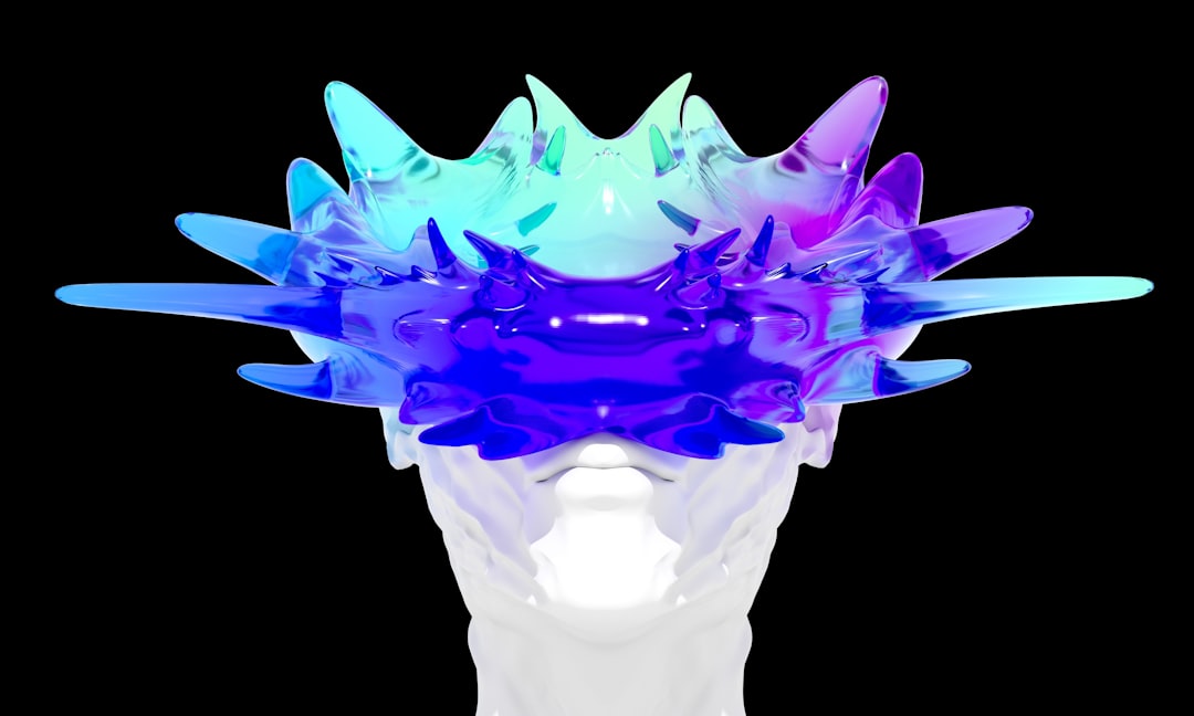 A white mannequin with a blue crown on top of it