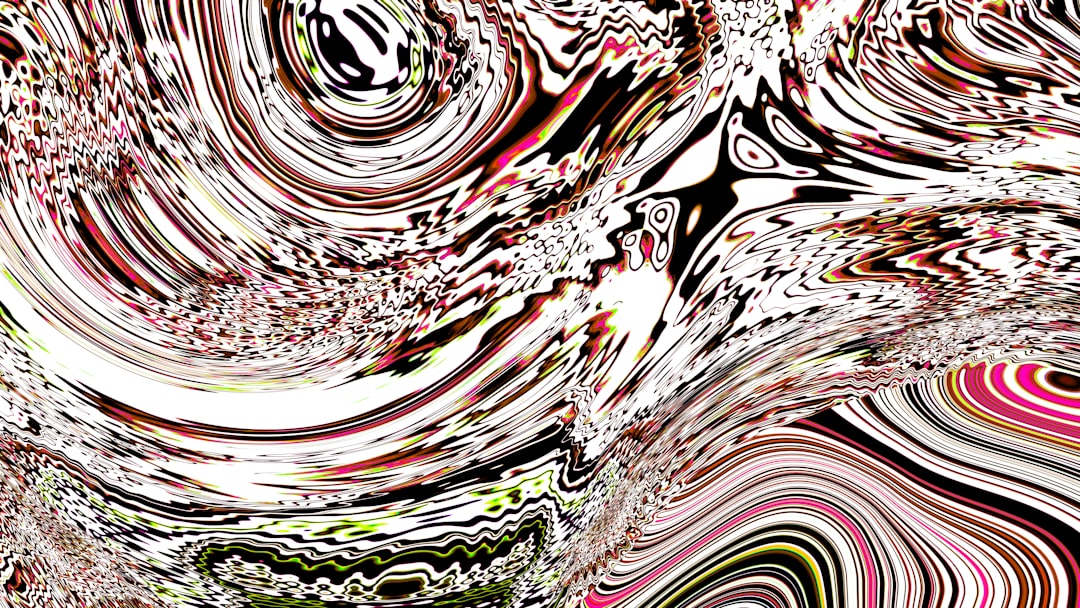 Abstract swirling patterns with white, red, and black.