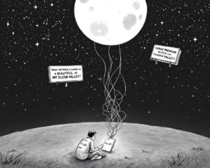 Nuit de verre, lune en plastique et métadonnées — l’humain, l’espace et le mirage tech