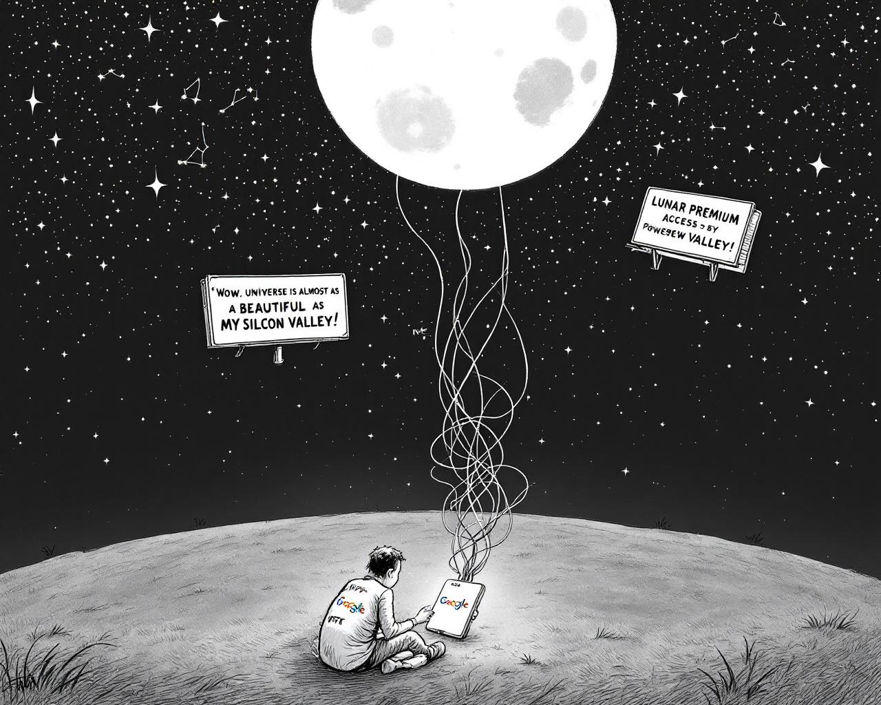 Nuit de verre, lune en plastique et métadonnées — l’humain, l’espace et le mirage tech