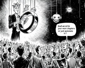 Qui tient la plume, le cloud ou la bague : l’humanité, l’IA ou le capital ?
